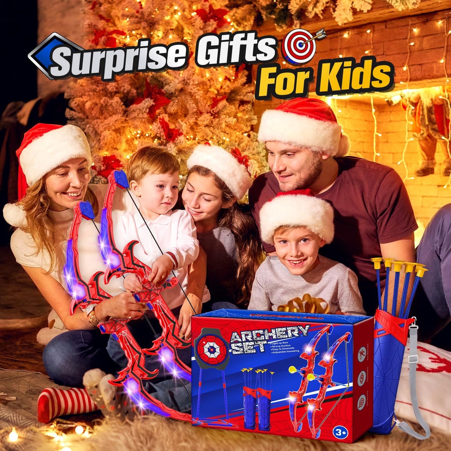 Aetyni Spider Bow and Arrow for Kids, 2 Pack Archery Target Outdoor Toys Age 5-7 8-13 Boys Toys Light Up Shooting Games for 4 5 6 7 8-12 Year old Boy Birthday Gifts Bow Arrow Indoor Cool Stuff for Kid