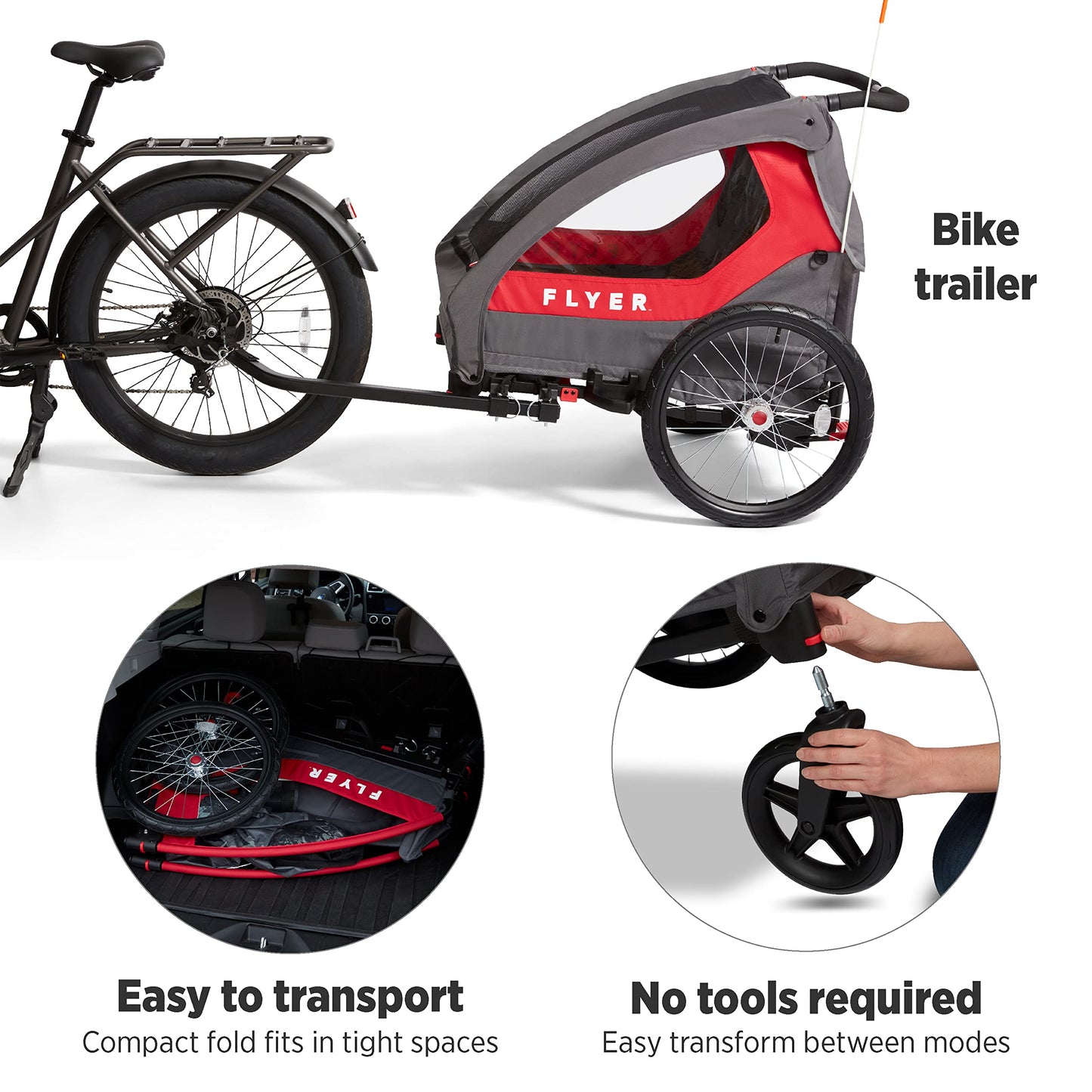 Flyer™ Duoflex 2 in 1 Bike Trailer and Double Stroller for Toddlers, 1+ Years