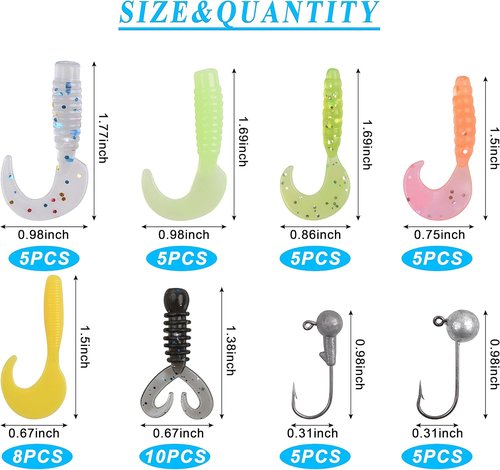 Crappie Lures Jig Heads Kit, Tube Bait Crappie Jig Panfish Kit Crappie Bait Soft Plastic Worms Fishing Lures Kit Mini Jigs for Trout Saltwater Freshwater