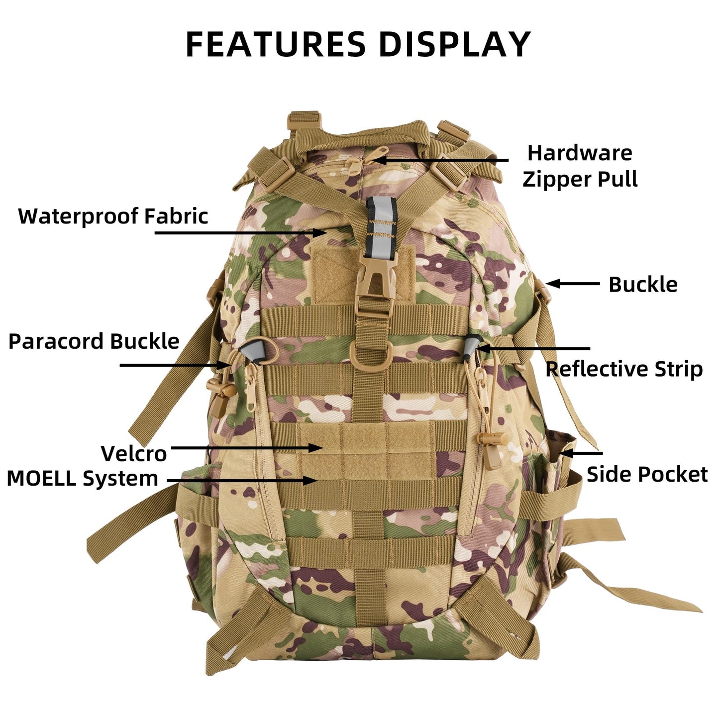 aiGear Tactical Backpack for Men, 25L Military Backpack, 3-Day Bug Out Bag for Camping Hiking Hunting with Molle System Army Daypack (25L Camo)