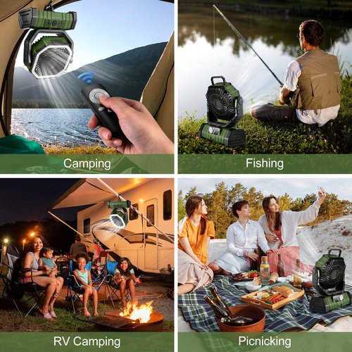 Odoland Bundle - 2 Items Portable LED Camping Lantern and Rechargeable Battery Operated Oscillating Fan