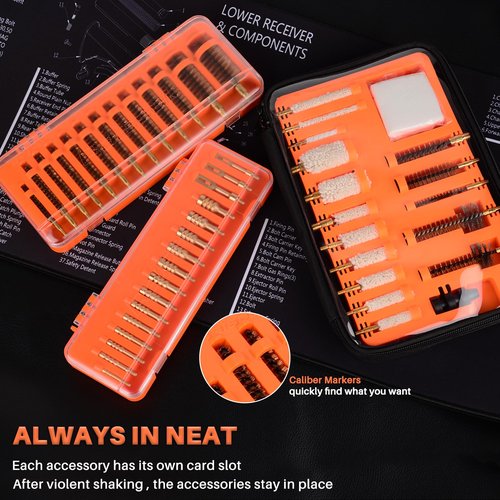 Raiseek Gun Cleaning Kit Universal Gun Cleaning Kit Rifle Handgun Shotgun Pistol Cleaning Kit for All Guns with Denser Brass Brushes, Mops, Jags,Rods,Ropes and Travel Size Gun Range Bag
