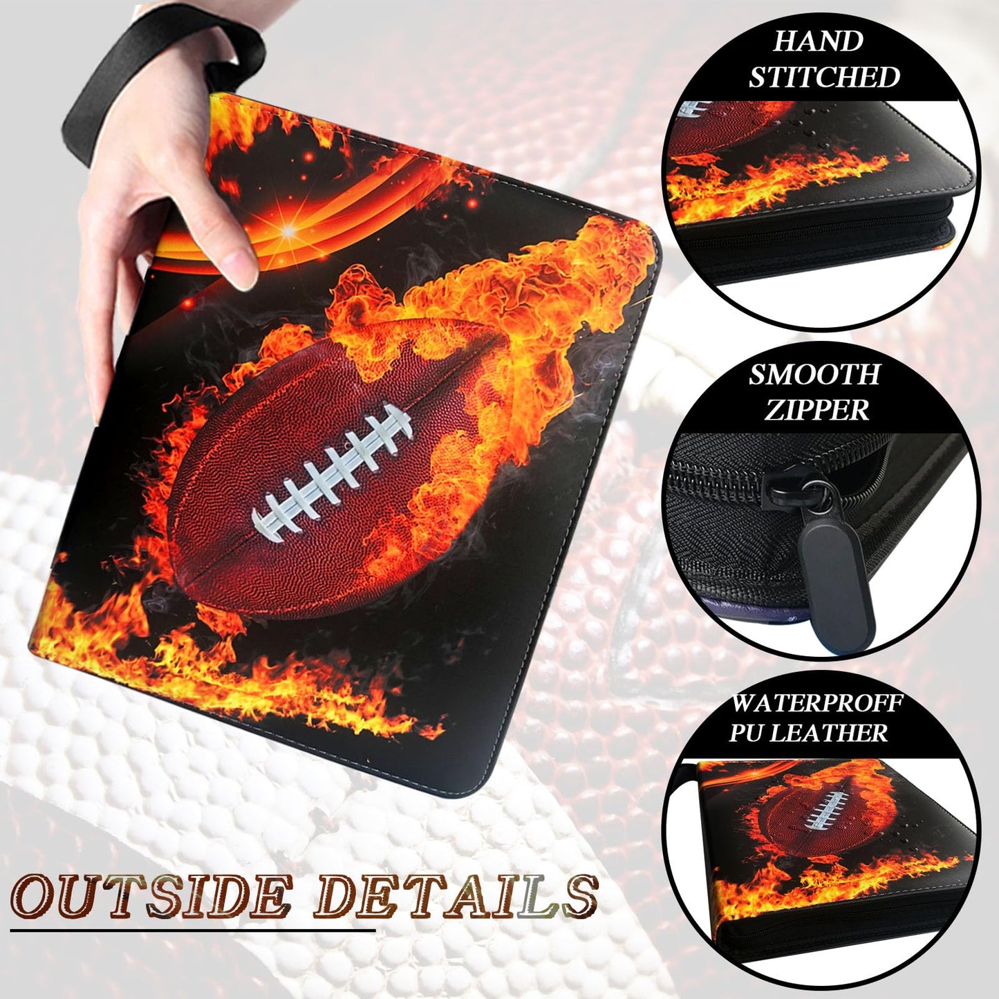 Football Card Binder 900 Pockets, Trading Card Binder Holder with 50 Removable Sleeves Fits 900 Sport Cards, Football Card Gifts Collector Album with Zipper Storage Display Case