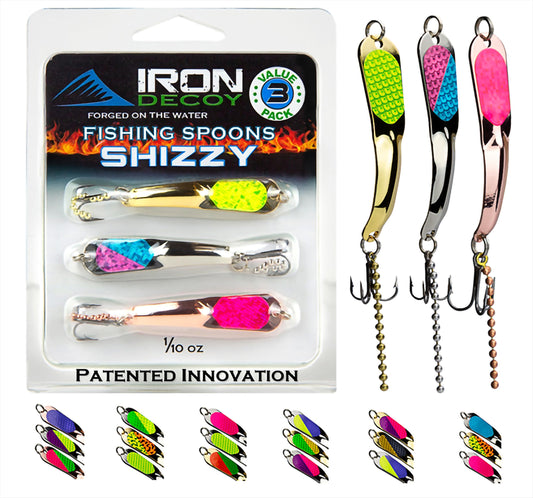 IRON DECOY Spoon Fishing Lures, 3 Pack Fishing Lures Kit, Casting, Trolling, Jigging, Ice, Lake, River, Stream, Freshwater, Trout, Bass, Walleye, Salmon, Crappie, Pike, Trout, 3-Pack