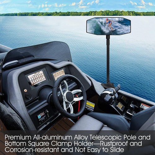 Pontoon Boat Mirror Rear View Pontoon Mirror for Marine Water Skiing,4.7" x 12.2" Extra Large Boat Rear view 360° Adjustable Stable,Easy Clamp on Rail