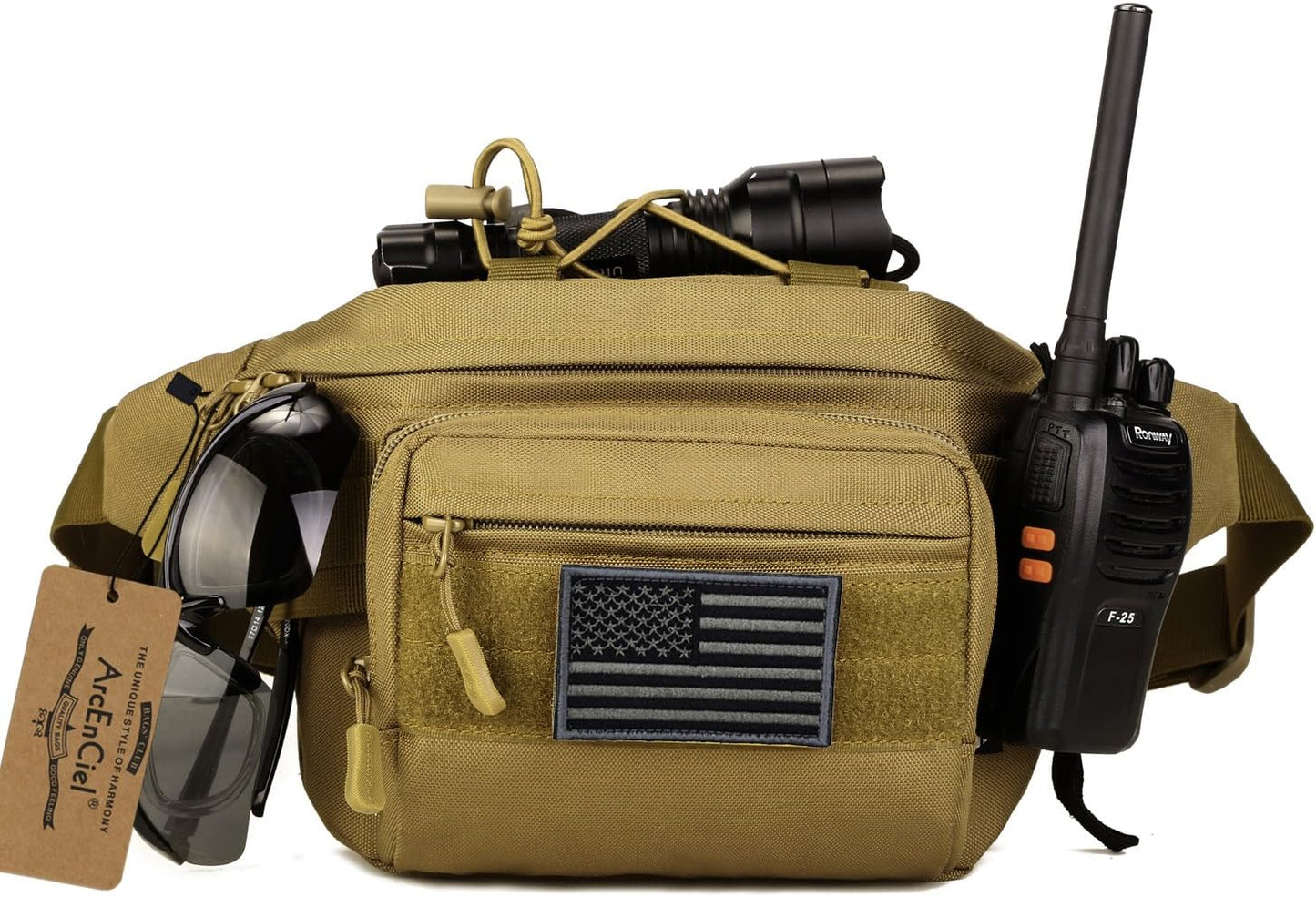 ArcEnCiel Tactical Fanny Pack for Men Waist Bag Military Hip Belt Outdoor Hiking Fishing Bumbag with Patch