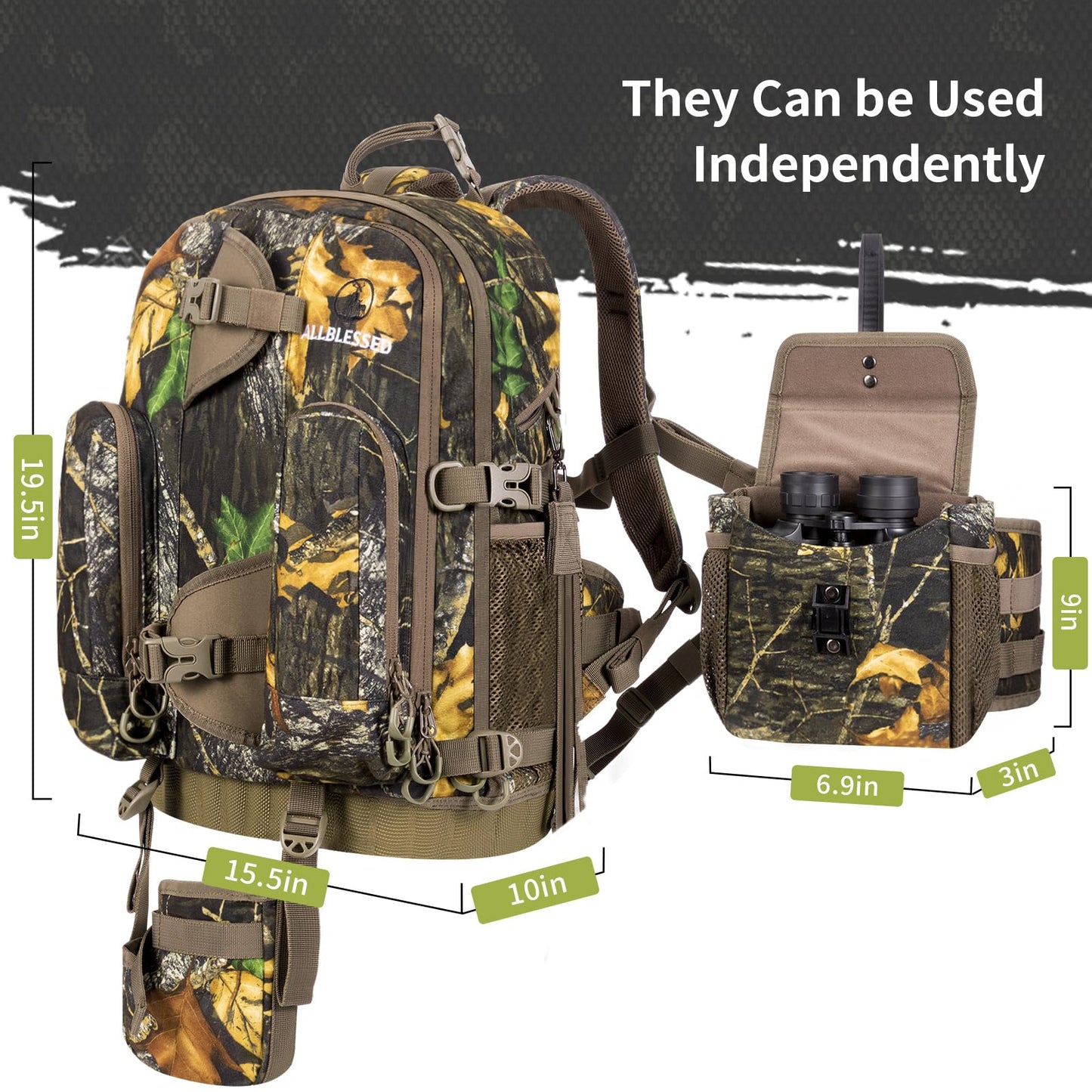 ALLBLESSED Waterproof Hunting Backpack for Bow Rifle with Binocular Harness Chest Pack for Gun and Bow Holder duck Waterfowl hunting accessories