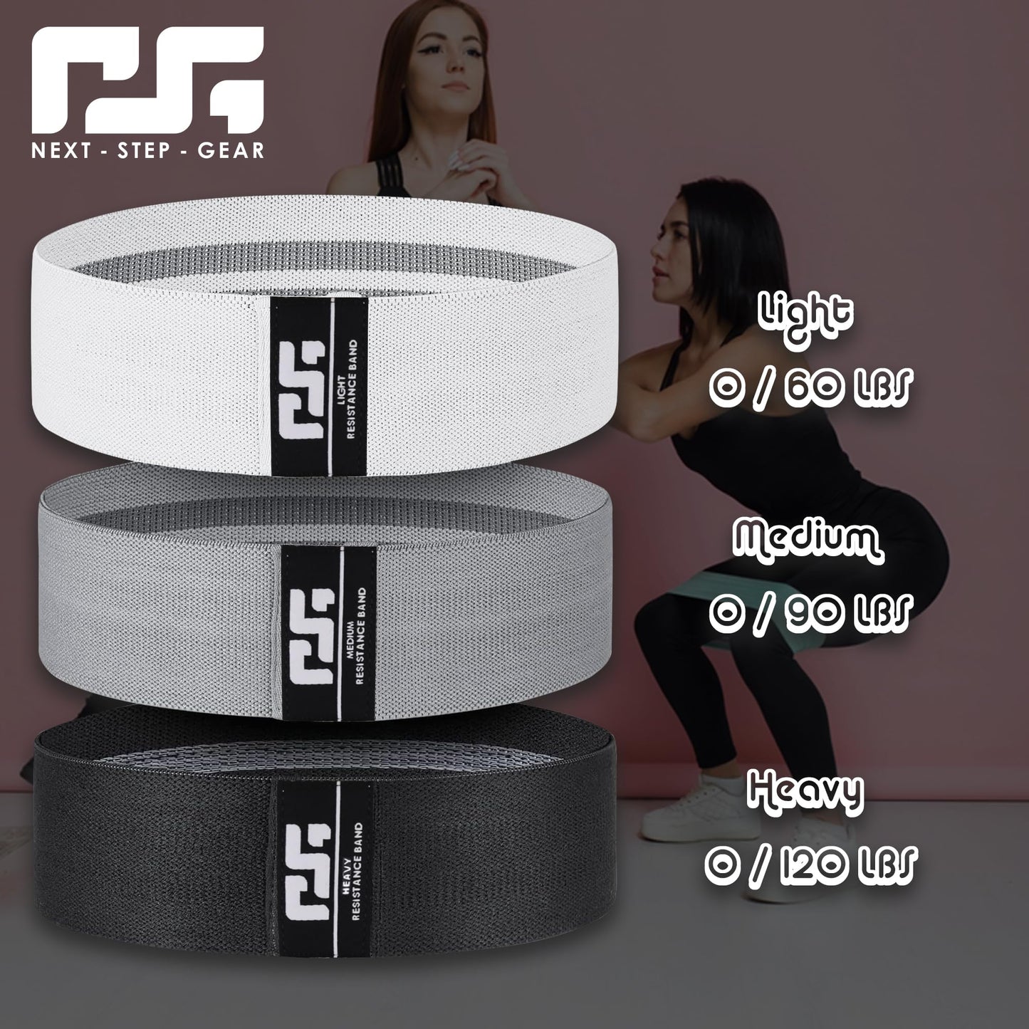 Generic Resistance Bands Set of 3 Heavy Duty Exercise Bands for Strength Training, Yoga, Flexibility, and Squats Includes Carry Bag (White, Grey, Black)