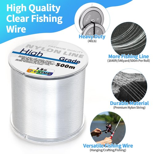 Clear Fishing Wire, 1640FT Fishing Line Clear Invisible Hanging Wire Strong Nylon String Supports 40 Pounds for Balloon Garland Hanging Decorations