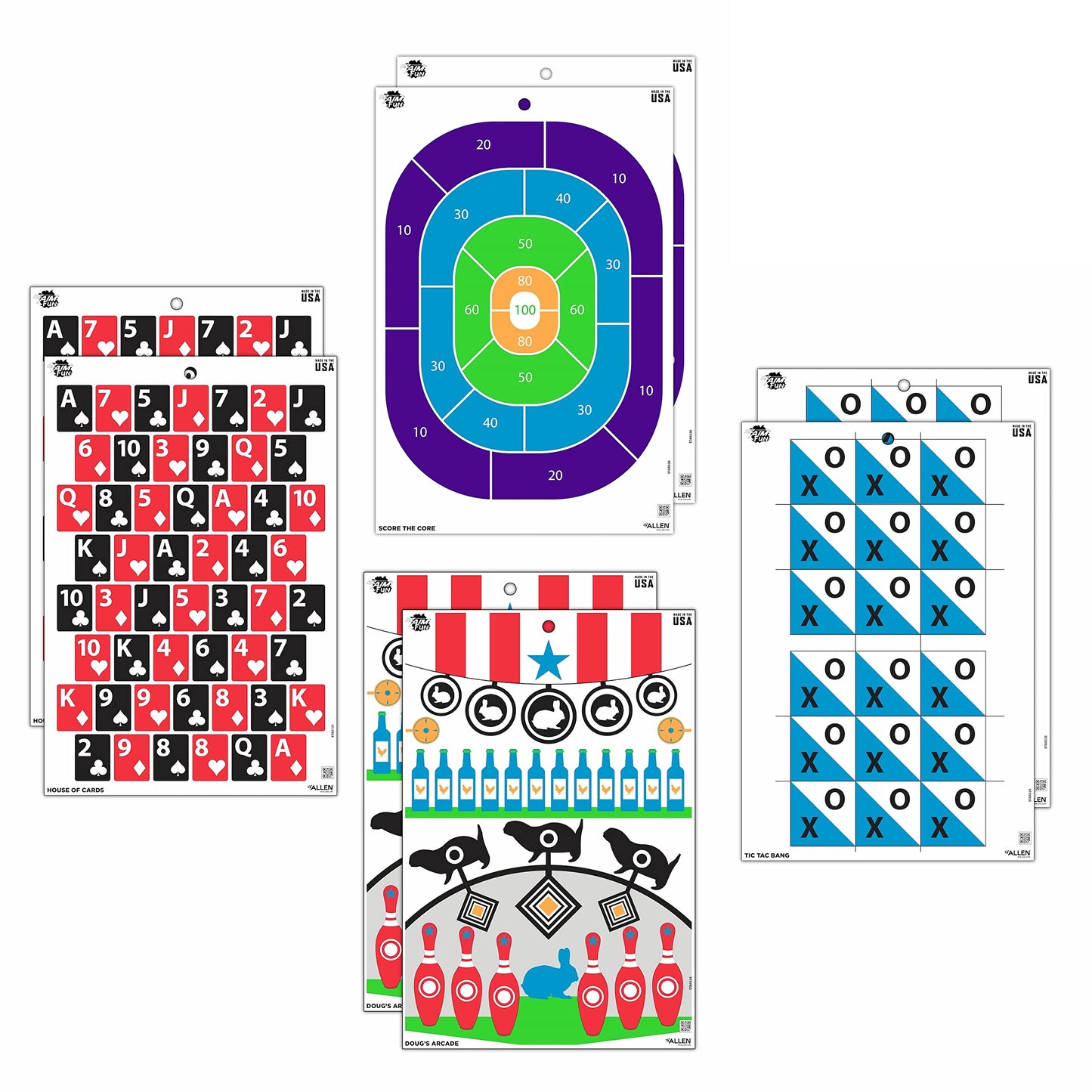 Allen Company EZ Aim Fun Get The Game On Paper Shooting Targets, 12" W x 18" H, 8-Pack, Multi