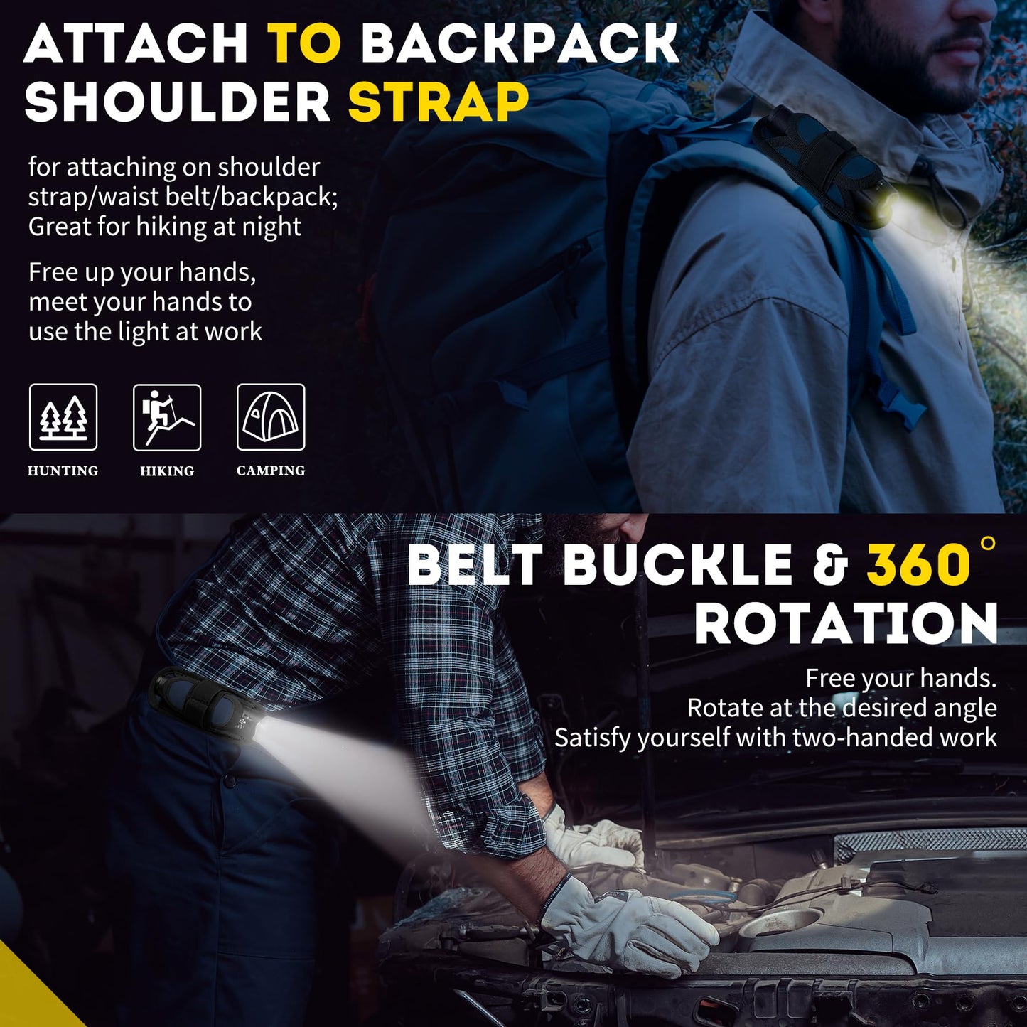 IronSeals 2 Pack 360° Rotatable Clip LED Flashlight Torch Holder Stretchable Adjustable Flashlight Torch Holster Holder Belt Case Pouch