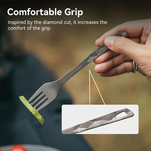 Thous Winds Titanium Cutlery Set, Ultralight and Durable Fork and Spoon, Reusable Flatware for Outdoor Camping Backpacking Hiking Picnic Travel, with Storage Bag