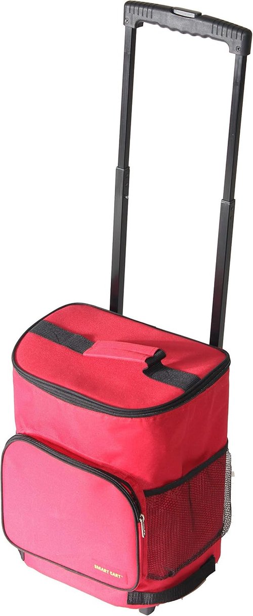 dbest products Ultra Compact Cooler Smart Cart, Red Insulated Collapsible Rolling Tailgate BBQ Beach Summer