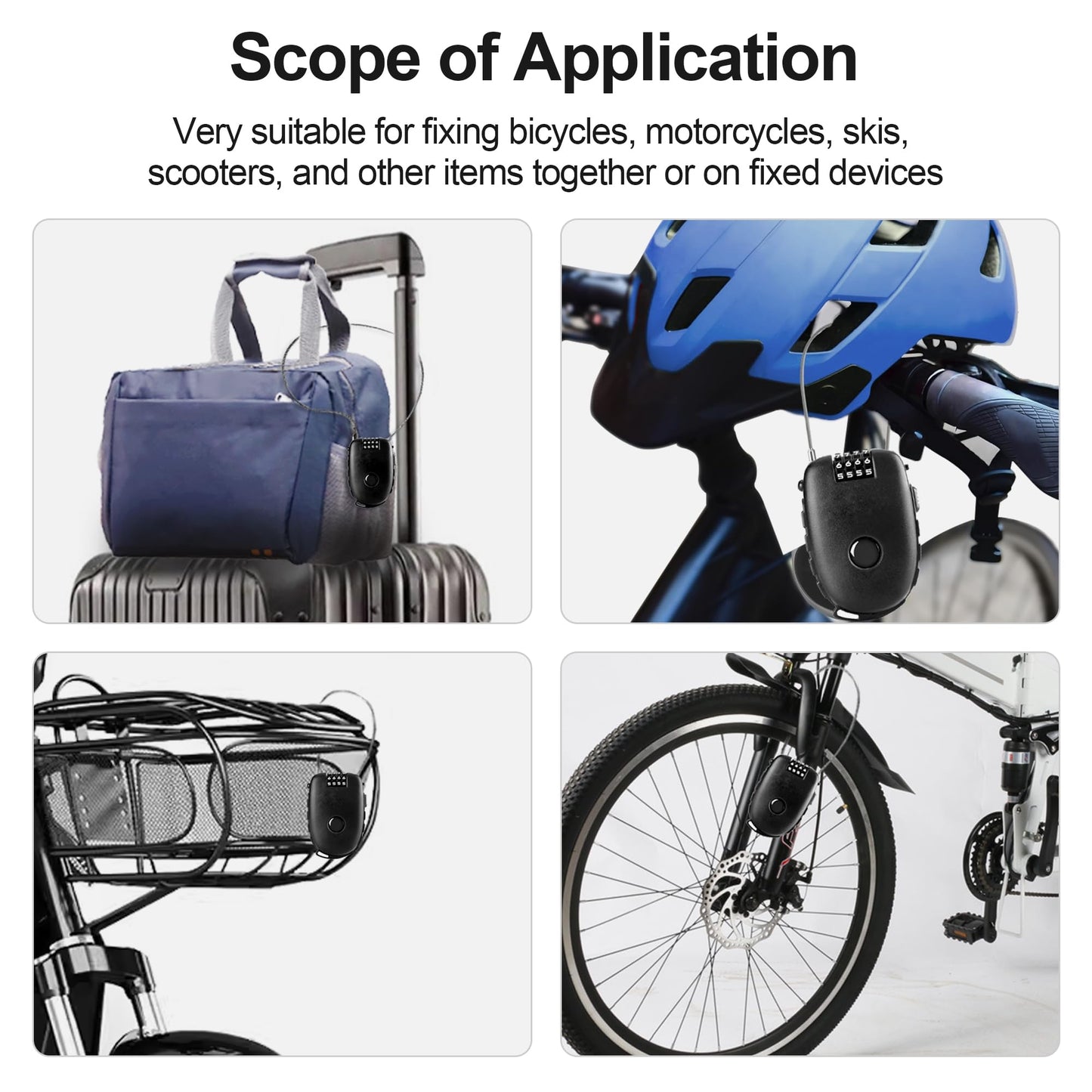 JAGASOL Motorcycle Helmet Lock, 4 Digit Combination 27.5 Inch Retractable Cable Lock for Snowboard, Bike Luggage Backpack Scooter Suitcase Ski, Small Multi-Function Secure Lock for Travel, Black