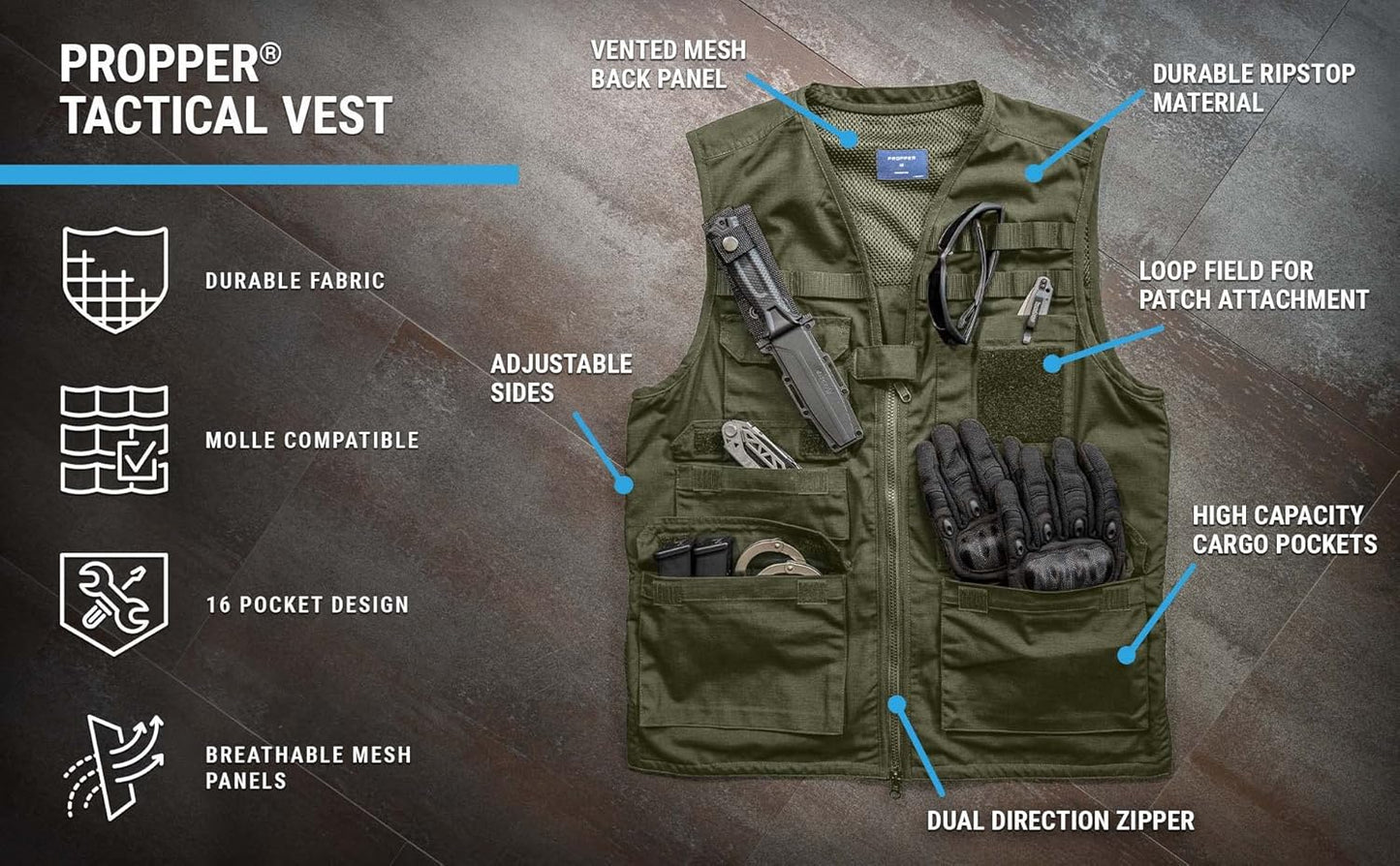 Propper Men's Tactical Vest, Black, Large