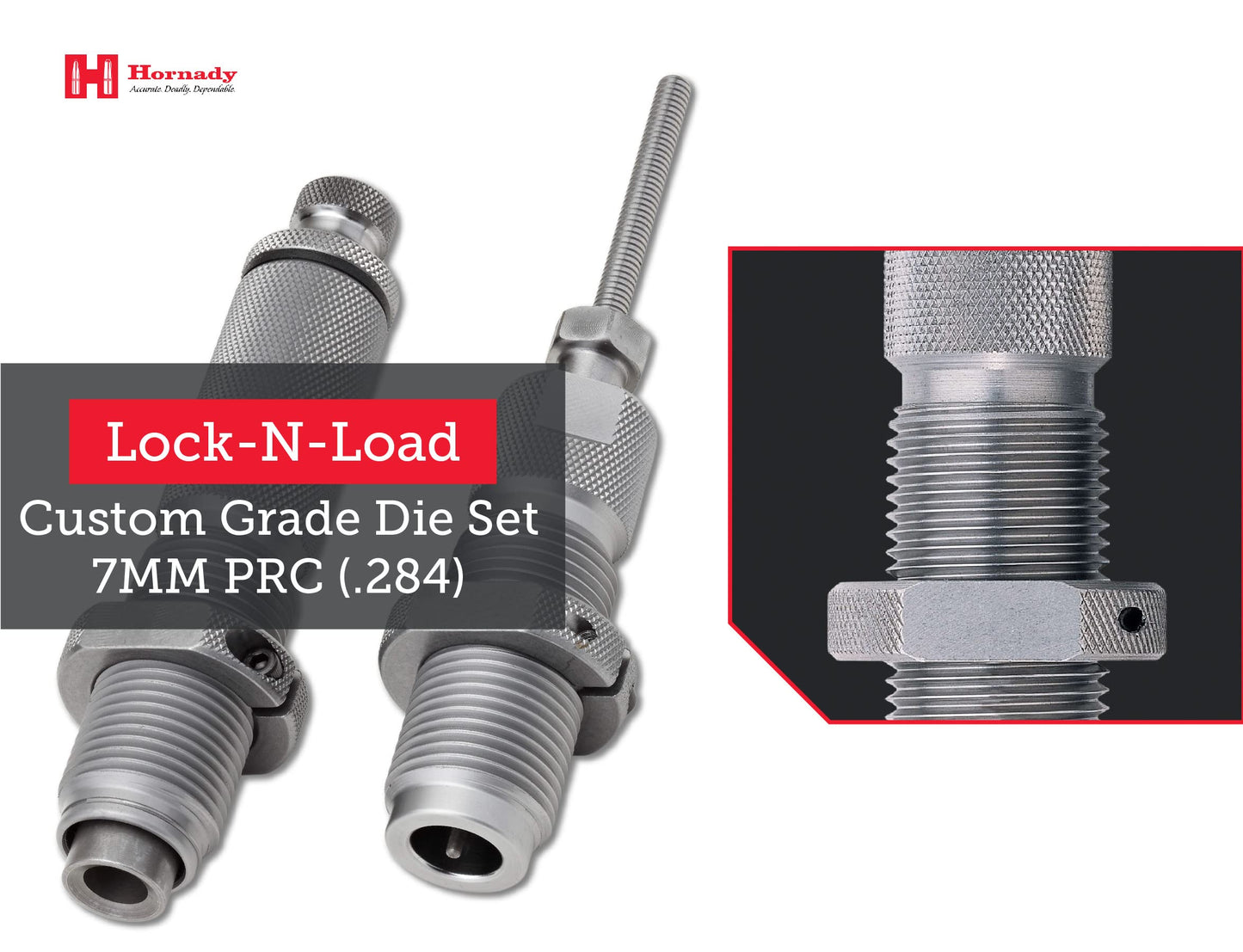 Hornady Custom Grade New Dimension 2-Die Set, 7MM PRC (.284) (546313)- Caliber Specific Reloading Equipment for Handloaders with Full Length Sizer Die, Seating Die, Sure-Loc Rings, & Storage Box