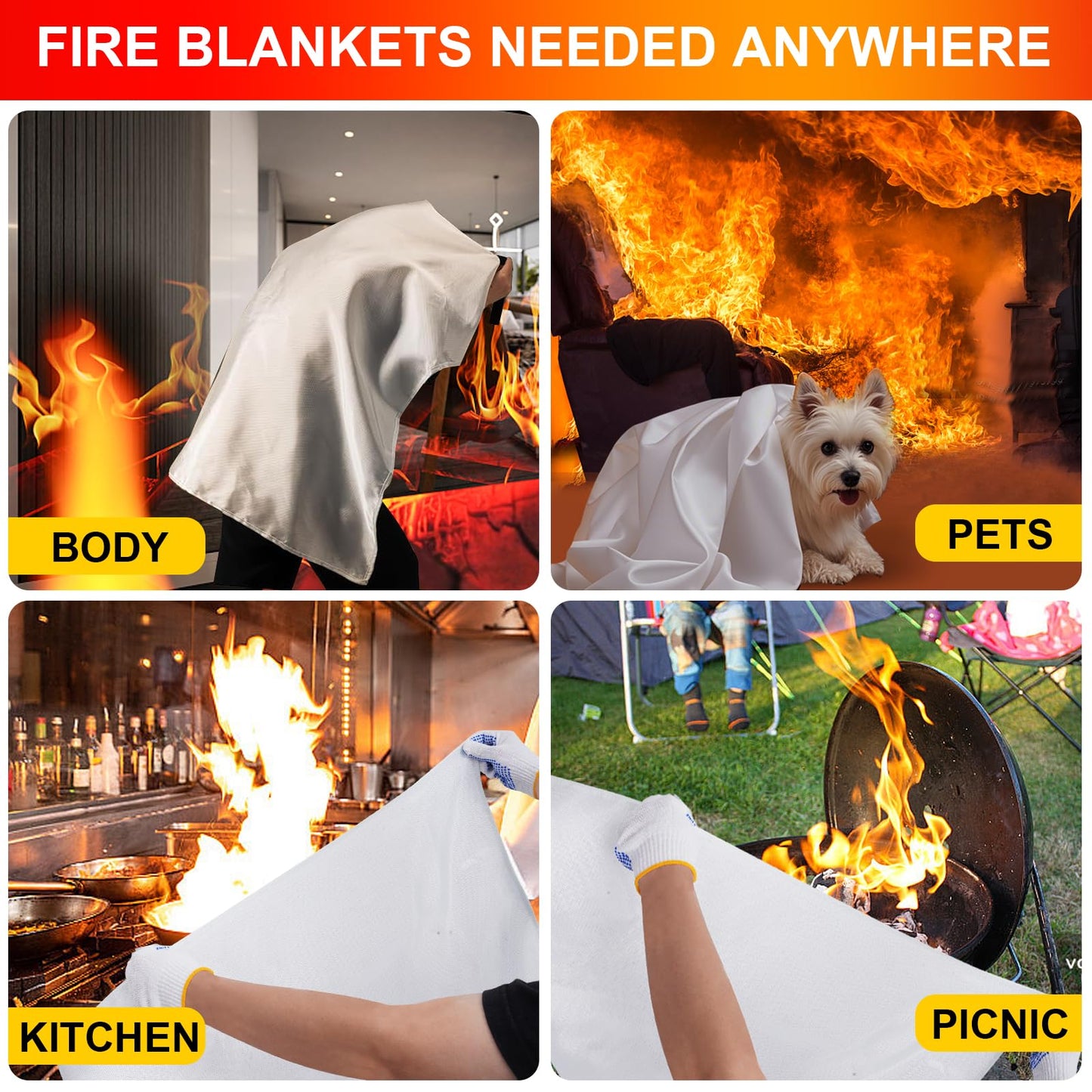 FezsbaX Emergency Fire Blankets,Fire Safety Blanket for Kitchen Home, Fire Supression Blanket Good for School Safety, Fireplace, and Camping,Hurricane Preparedness Items (8, Pack 40x40 inches)