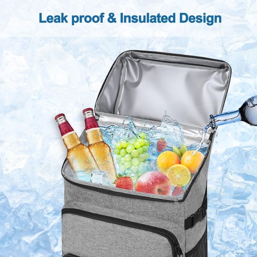 MOSISO Cooler Backpack, 40 Cans Large Capacity Leakproof Insulated Soft Backpack Cooler, Portable Lightweight Beach Cooler Bag for Men Women, Waterproof Lunch Bag for Picnics Camping Hiking,Gray