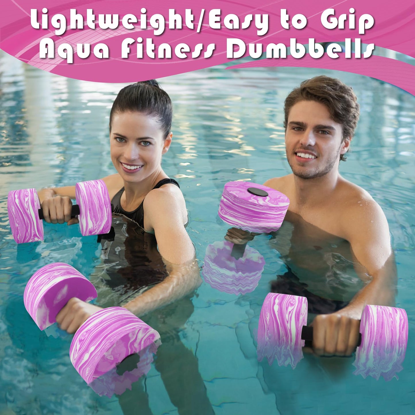 Jellydog Toy Aquatic Exercise Dumbbells, 2PCS Aqua Fitness Barbells, High-Density EVA-Foam Dumbbell Set, Pool Weights Dumbbells Set for Water Aerobics Weight Loss, Pool Fitness, Water Exercise, Pink