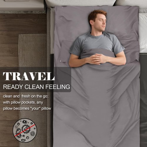 BREENHILL Sleeping Bag Liner, Camping Sheets & Travel Sheet, Hostels & Traveling Adult Sleep Sack for Backpacking, Hotels Lightweight Single & Double Camping Sleeping Bag Liners Grey