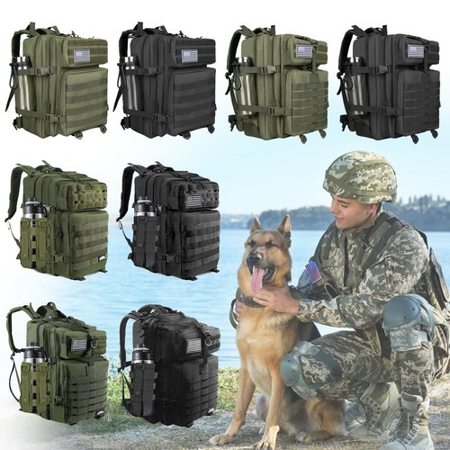 CtopxCone 45L Military Tactical Backpacks For Men Camping Hiking Trekking Daypack With Removable Water Bottle Pouch Bug Out Bag Lage MOLLE 3 Day Assault Pack - Balck Army Pack