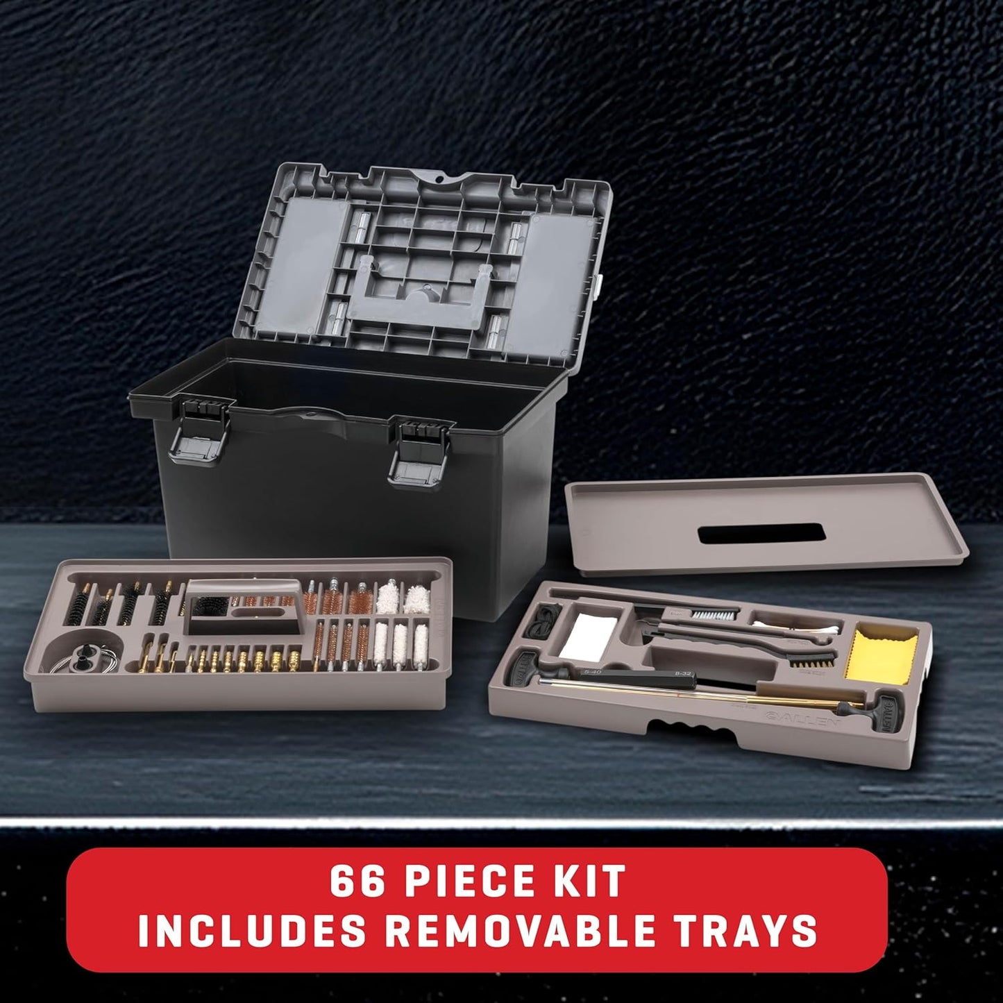 Allen Company Universal Gun Cleaning Kit & Tool Box - Rifle, Shotgun & Handgun Gun Cleaner Kit - 66-Piece - Gun Accessories for Men and Women - Cleaning Kit Gun Case - Black/Gray