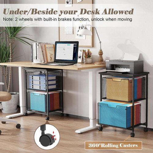 Letter/Legal Rolling File Cabinet Cart,2 Drawers Filing Cabinet for Home Office,Hanging File Folders Organizer for Under Desk Storage,Mobile Printer Stand with Wheels,Black(Patent Pending)