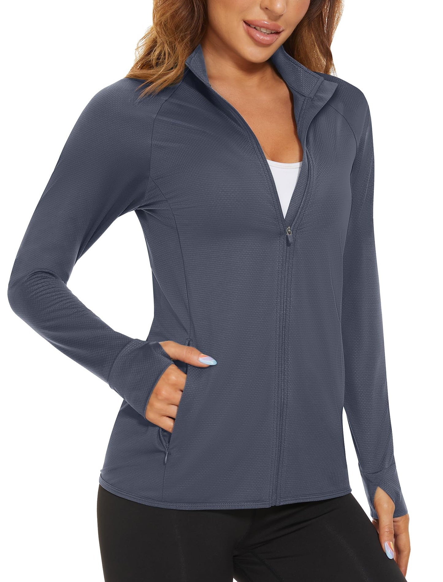 MAGCOMSEN Lightweight Jacket for Women Long Sleeve UPF 50+ Sun Protection Shirts Hiking Running Workout Shirts Grey L