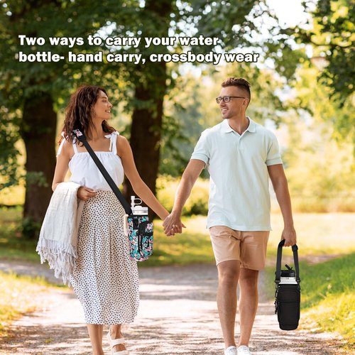HEYSKAY Water Bottle Carrier Bag with Strap for Owala Carrier with Phone Pocket for 40/30oz Tumbler Carrier with 2PCS Straw Covers Stanley Accessories for Travelling