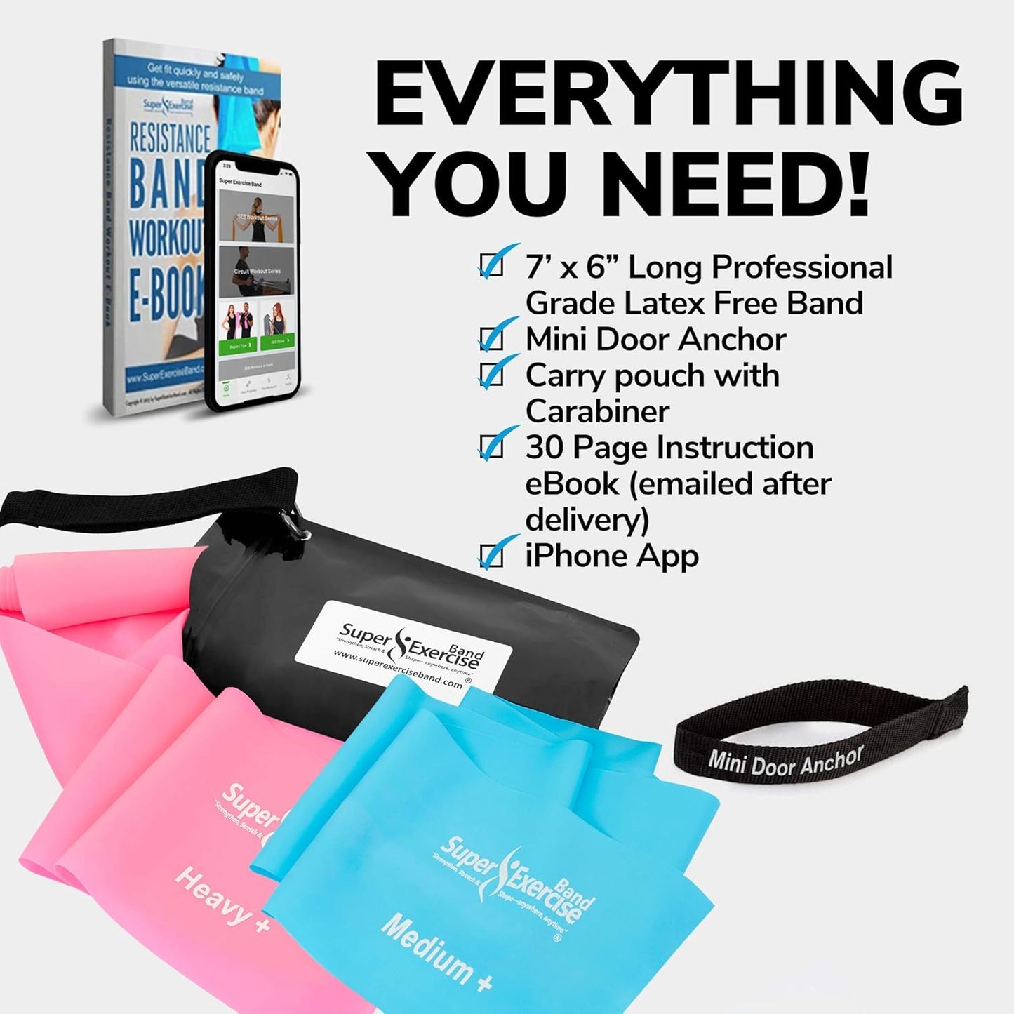 7Ft Long Resistance Bands for Stretching - Resistance Bands Set with Door Anchor - Exercise Bands Including Carry Pouch, E-Book & App - Latex-Free Workout Bands