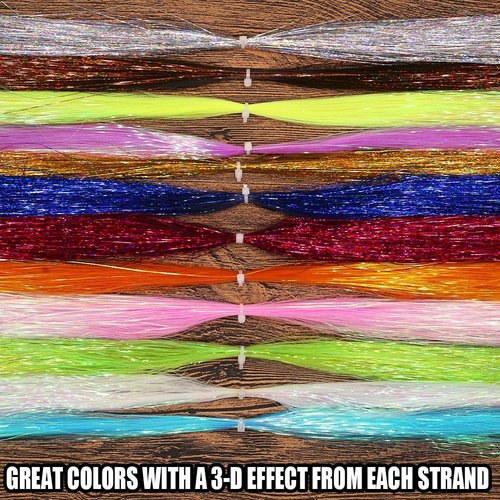 LURELINK-Flashabou-Fly-Tying-Materials-Making-Flies-Jig-Fishing-Lure-Supplies 12&24 Colors Crystal Krystal Flash String Holographic Ripple Saltwater Freshwater (12-Color Combinations)