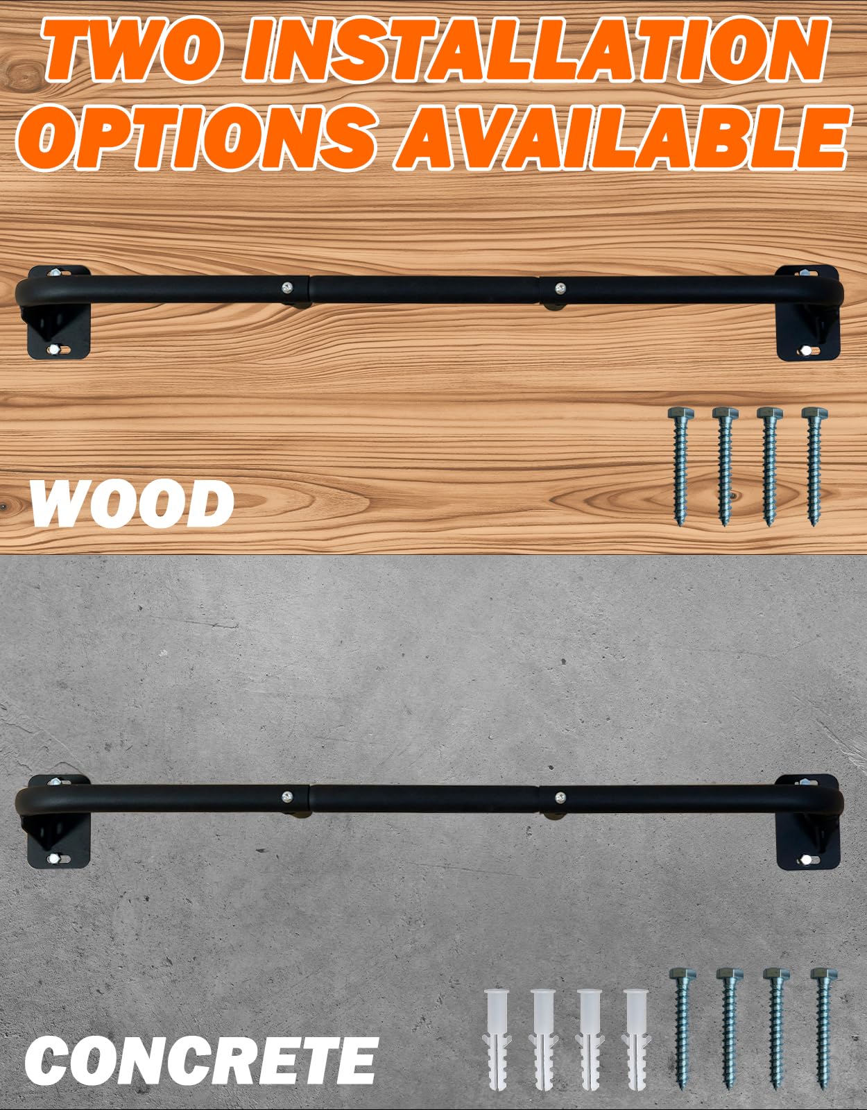 Fitarc Heavy Duty Wall Mount Pull Up Bar, Joist Mount Chin Up Bar for Doorway, Steel Construction, Home Gym Equipment, Fits 32”-36” Wall Studs