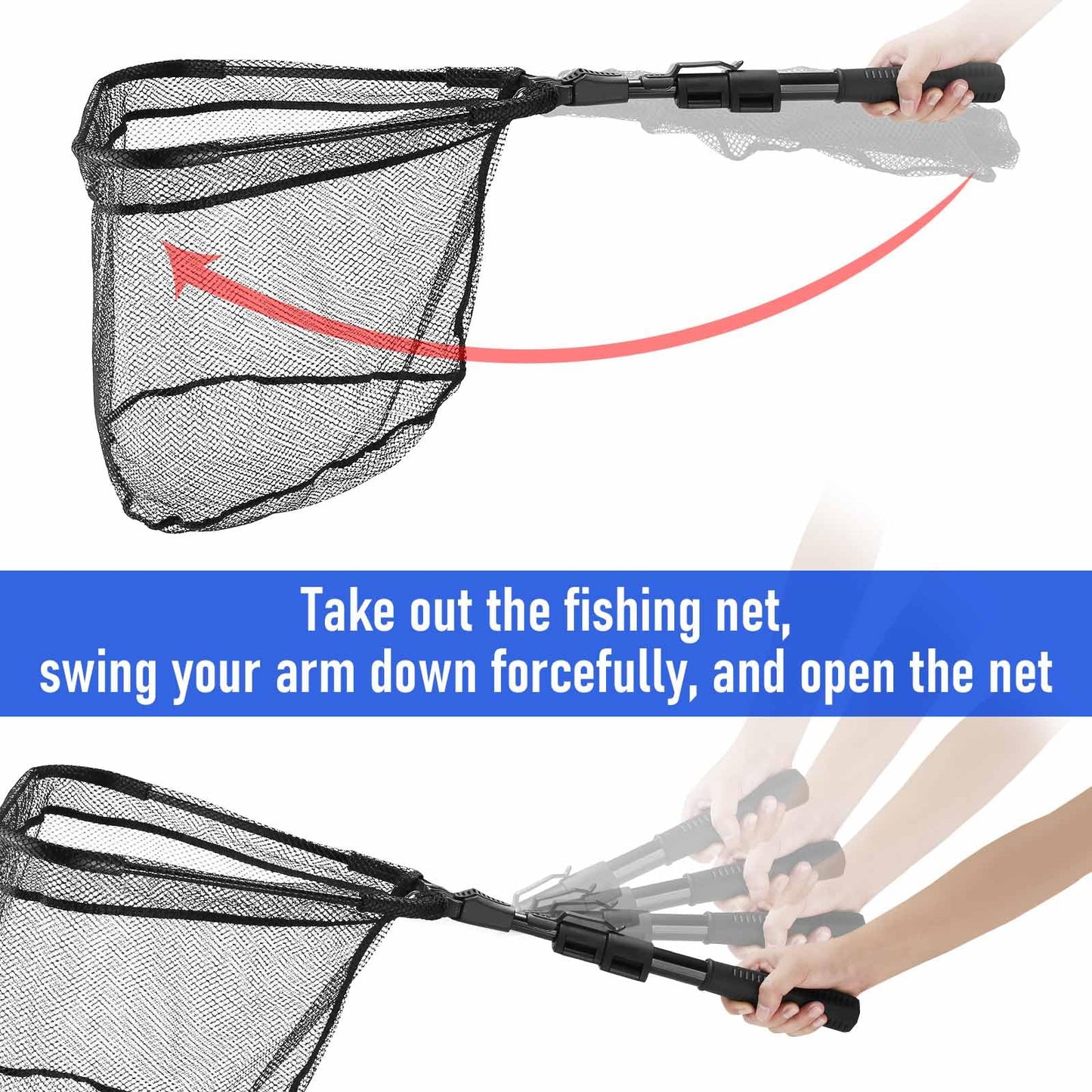 Fishing Net with Handle, Telescoping & Folding Fish Net for Easy Transport & Storage, Durable Freshwater & Saltwater Fishing Gear for Kids & Adults, Compact & Portable Design