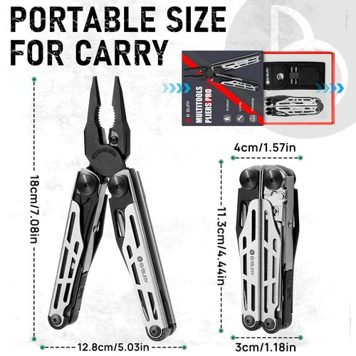 BIBURY Multitool Pliers Pro BI2045, Foldable Multitools with Replaceable Wire Cutters and Saw, Stainless Steel Multi Tool w/Upgraded Scissors and Screwdriver Set, Ideal for Camping, Hiking, Survival
