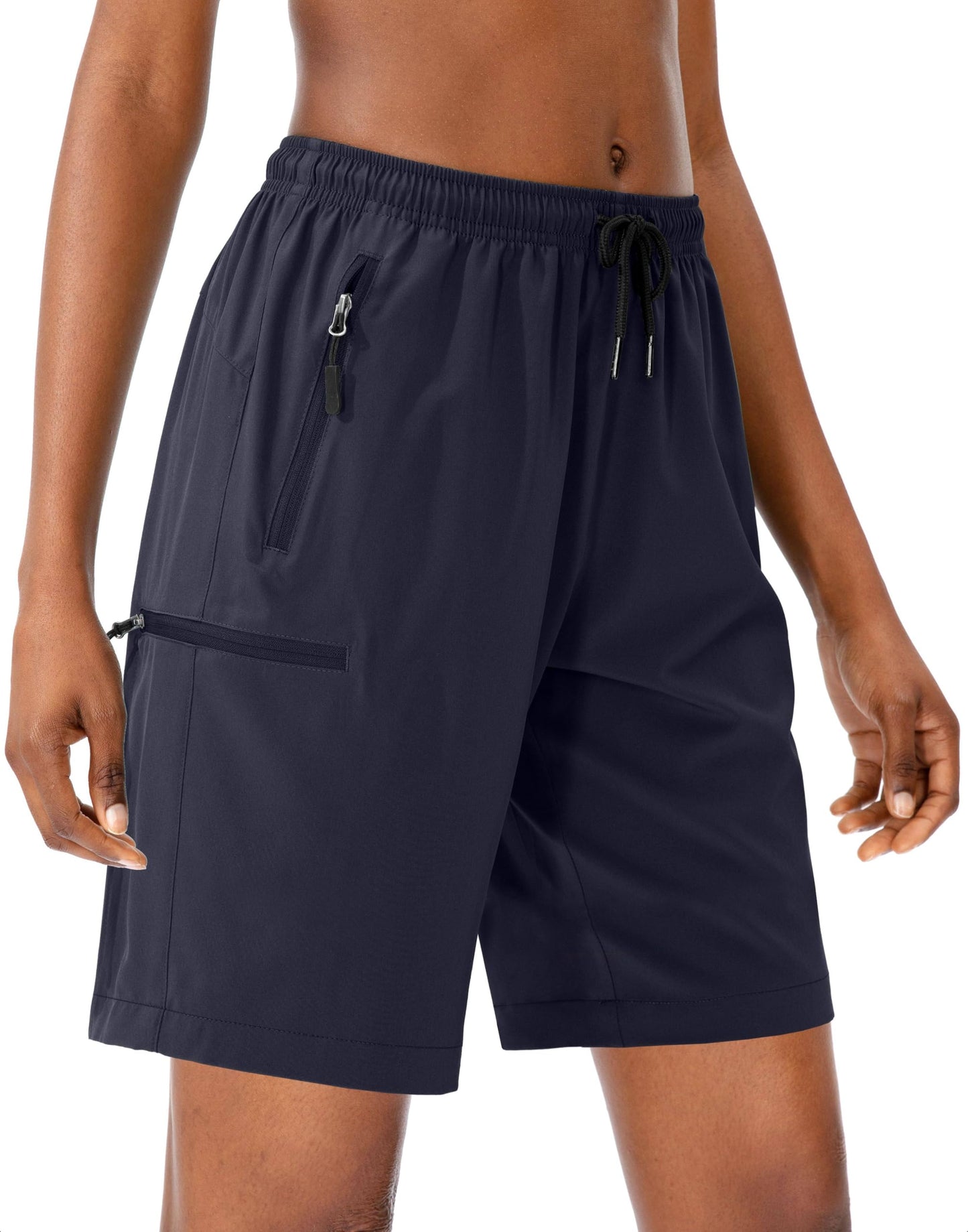 SANTINY Women's 5''/ 7''/9'' Hiking Cargo Shorts Quick Dry Lightweight Summer Shorts for Women Athletic Golf Zipper Pockets(Navy_L)