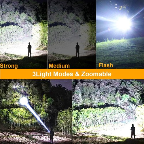 Tactical Flashlight with Picatinny Rail Mount, 3000 High Lumens Bright USB Rechargeable Flashlights with Tactical Pressure Switch, Adjustable Focus,3 Modes, Waterproof Hunting Light