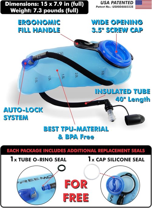 Hydration Pack with 2L or 3L Water Bladder & Cooler Bag > Keeps Drink Cool & Protects Bladders > Camelback Reservoir for Hydration Backpack, Tasteless & BPA Free, Quick Release Tube & Shutoff Valve