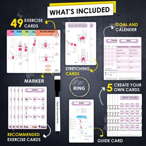 Flexies Wall Pilates Workouts For Women - 58 Exercise Cards with Wall Pilates Workout Postures, Instructions & Breathing Tips | Free Ring & Dry-Erase Marker to Create a Customize pilates at home Exercise Chart