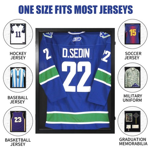 CCDCC Jersey Frame Display Case 1 Pack - Large Sport Jersey Shadow Box with 98% UV Protection Acrylic and Hanger for Baseball Basketball Football Soccer Hockey Shirt and Uniform, Black Finish