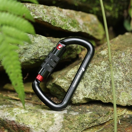 FresKaro 3pcs 25kN Climbing Carabiners with 2pcs 12kN Twist Lock Carabiners, Black Color