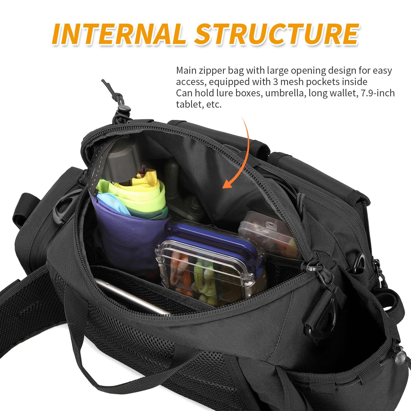 CamGo Tactcial Fanny Pack for Men Molle Hip Belt Bumbag Utility Hiking Waist Bag EDC Crossbody Shoulder Bag for Outdoor Sports (01-Black)