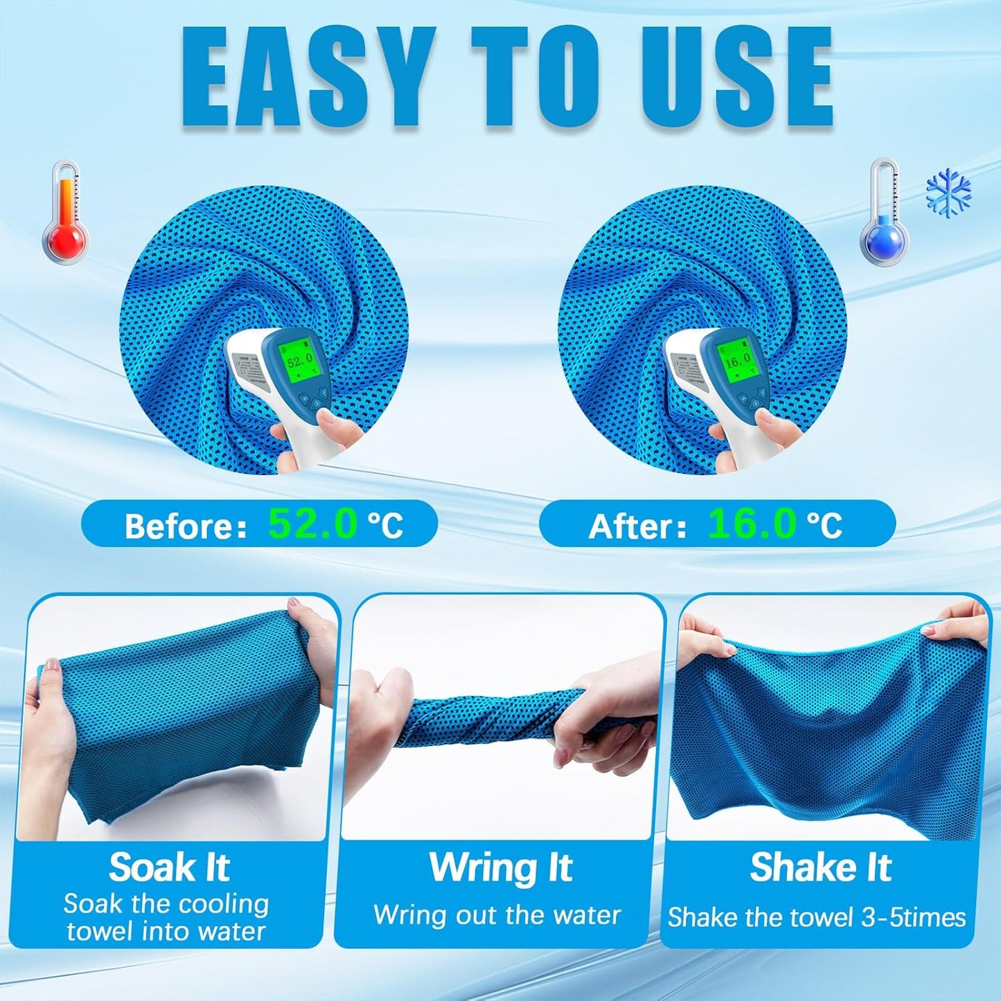 Cooling Towels 4-Pack | 40” x 12” Microfiber Gym Towels | Soft & Breathable