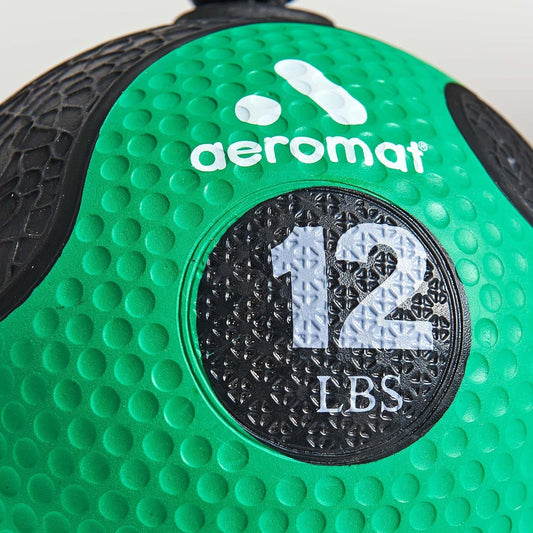Aeromat Elite Power 39" Rope 12 lb Medicine Balls for Exercise - 9" Dia Workout Ball, Weighted Exercise, Weight Wall Color-Coded Ball with (Green)