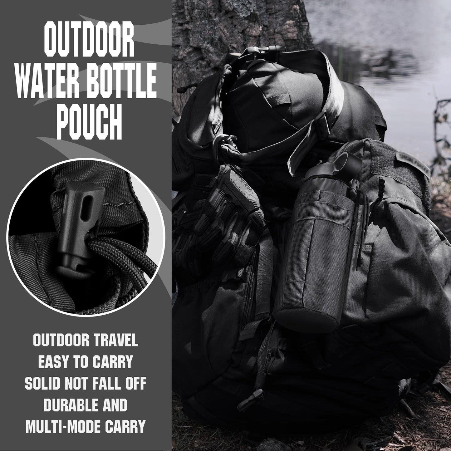 IronSeals Tactical Water Bottle Pouch Foldable Molle Water Bottle Holder Drawstring Open Top Travel Water Bottle Bag for Backpack Camping Outdoor