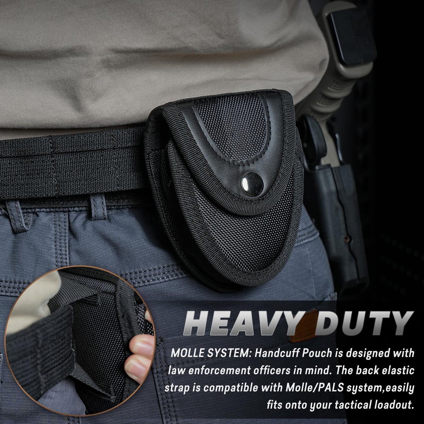 Handcuff Holder，Police Handcuffs Law Enforcement Accessories with Belt Loop， Handcuff Case Hand Cuff Pouch with Copper Snap Flap Top. … (Black, One Pack)