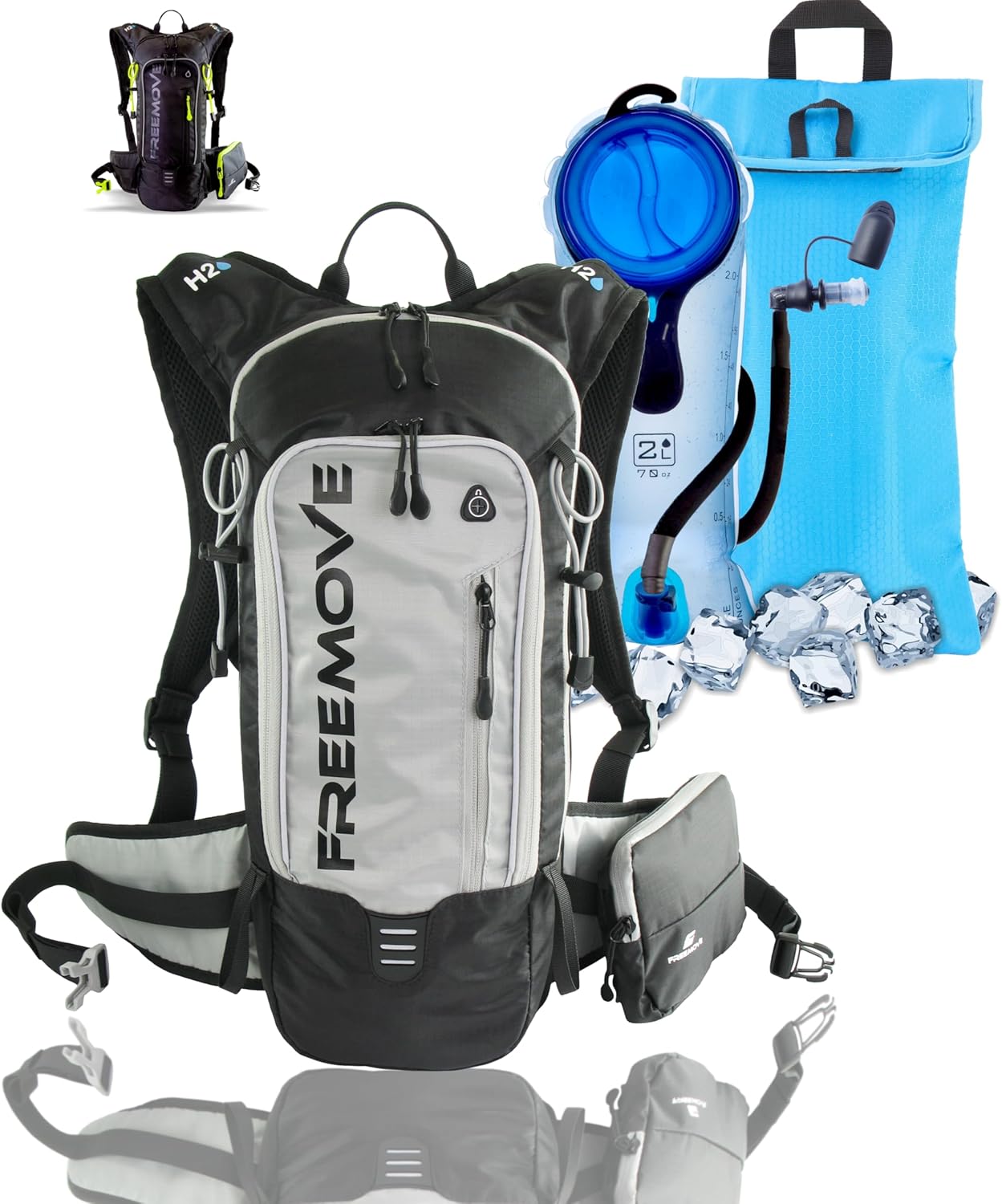 FREEMOVE Hydration Water Backpack 3in1 with 2L Bladder & Insulated Backpack Cooler Bag - a Complete Hydration Solution - Ideal Hydro Camel Back Pack for Hiking, Biking, Running, Cycling, MTB & Rave