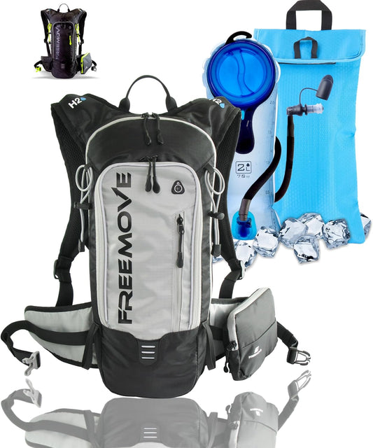 FREEMOVE Hydration Water Backpack 3in1 with 2L Bladder & Insulated Backpack Cooler Bag - a Complete Hydration Solution - Ideal Hydro Camel Back Pack for Hiking, Biking, Running, Cycling, MTB & Rave