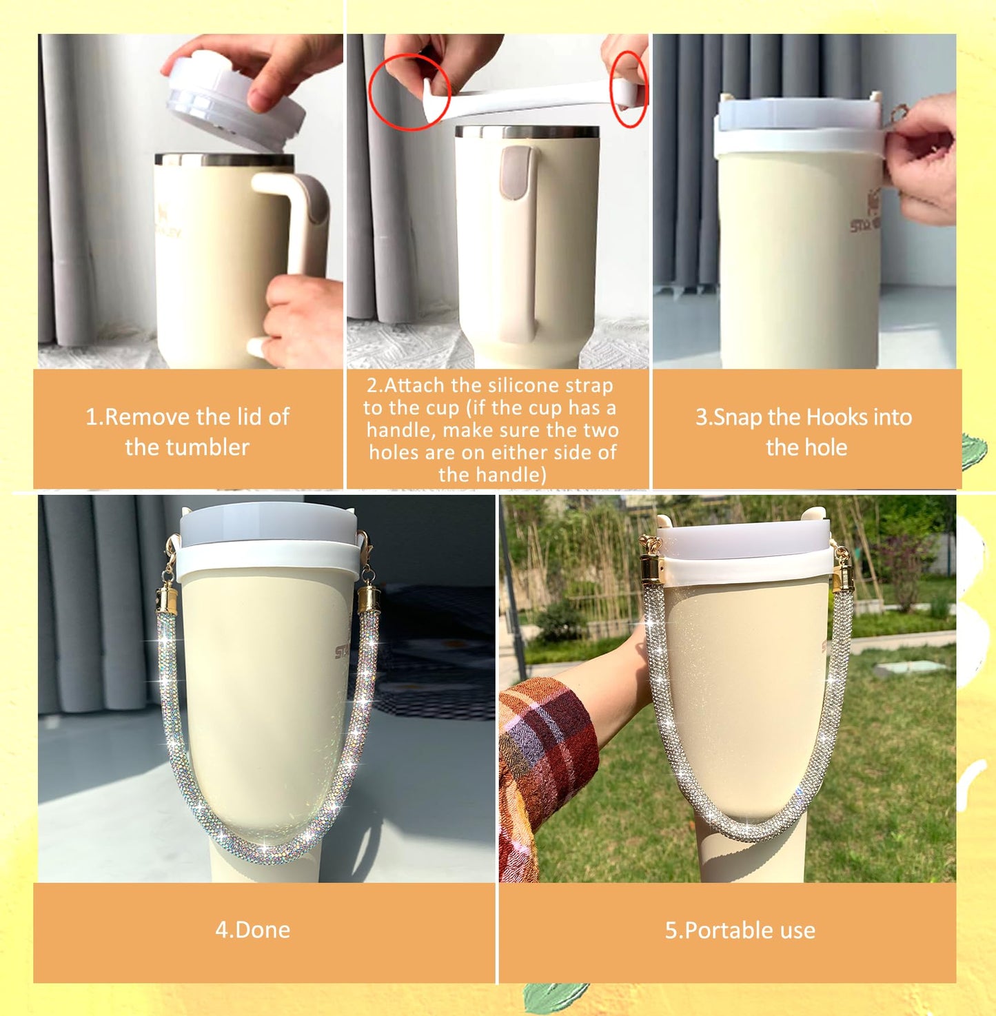 Glitter Handle for Stanley Cup Accessories - Diamond Stanley Tumbler Carrier with Strap Bling Water Bottle Handle Strap(White)