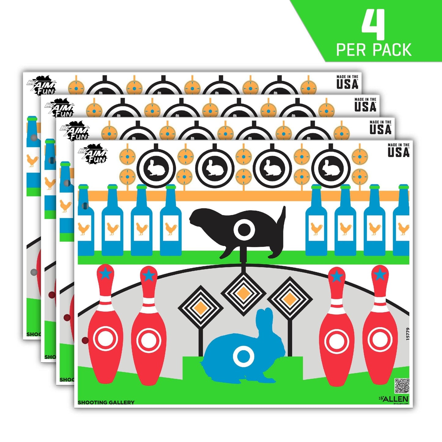 EZ Aim Fun Gallery Paper Shooting Target, 23" x 19," 4-Pack, Multi