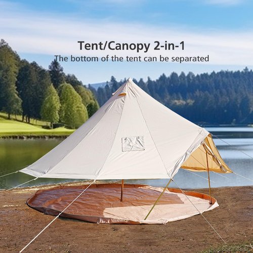 VANFOND Canvas Bell Tent with Stove Jack, Waterproof and Breathable Wall Tent for Glamping and Camping Parties - Detachable Groundsheet (Beige, 10ft(3m))
